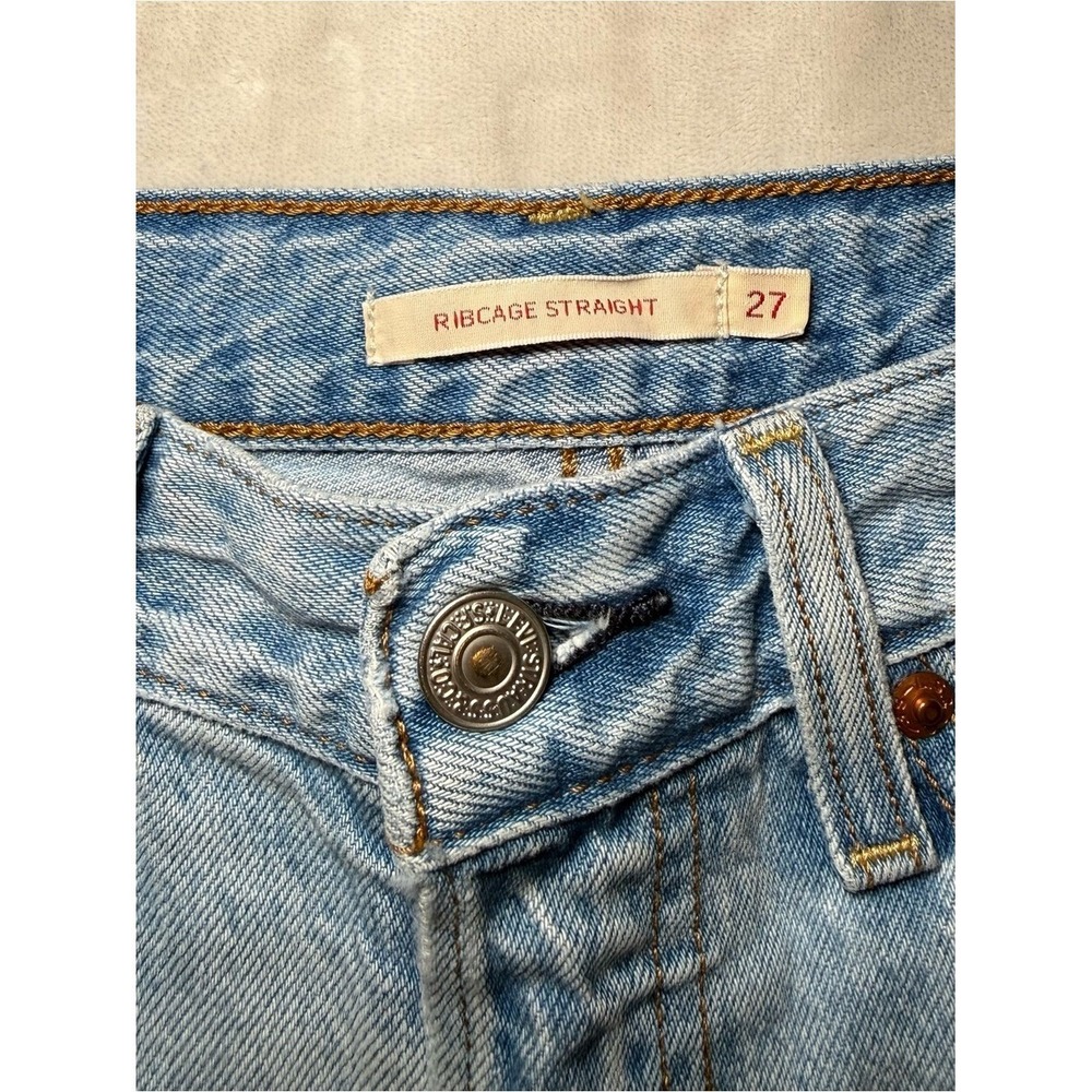 Levi's Ribcage Straight Jeans 27 High Rise Light Wash Ankle Cropped Button Fly - Picture 5 of 13